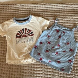 Girls July 4th Graphic T-Shirt and Tank Top - Cream and Blue -2T